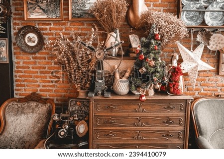 picture of a coffee shop cafe decorated in christmas and happy new year theme