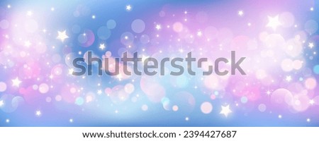 Purple unicorn background. Pastel watercolor sky with glitter stars and bokeh. Fantasy galaxy with holographic texture. Magic marble space. Vector. Royalty-Free Stock Photo #2394427687