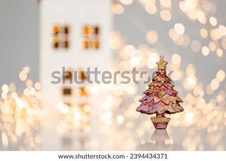 Golden Christmas lights defocused in bokeh effect. Copy space. Can be used as wallpaper. Can be used for New year's celebration.