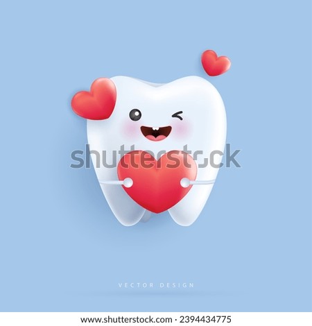 Tooth healthy sparkling white with heart. tooth happy and smile. can be used in children dentist clinic. Medical health and dentistry concept. cartoon dental character. vector design.