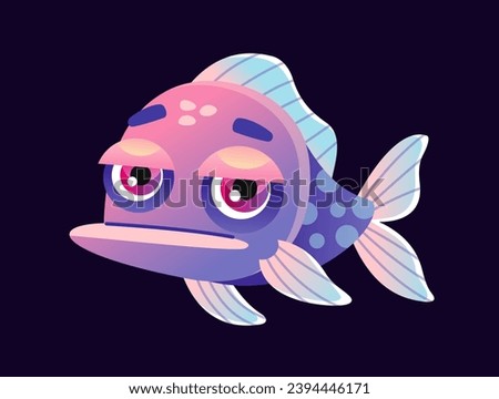Cute underwater animal. Colorful sticker with unusual deep sea bottom fish. Funny sea or ocean dweller. Aquarium character. Cartoon flat vector illustration isolated on white background