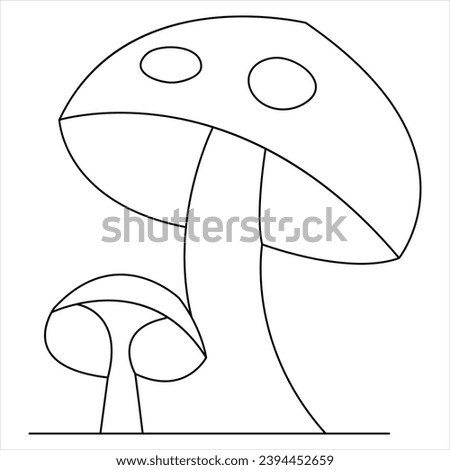 Continuous one line art drawing mushroom doodle icon hand drawn sketch outline vector illustration