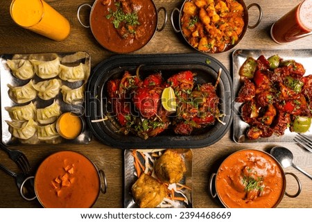 Nepalese food flat lay composition Royalty-Free Stock Photo #2394468669