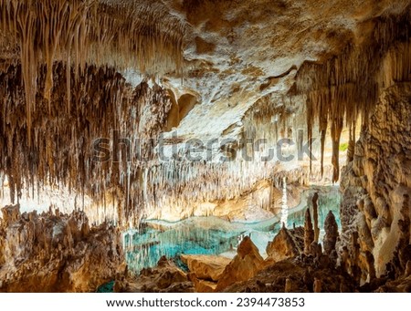 Underground lake in Dragon cave (Cuevas del Drach), Mallorca island, Spain