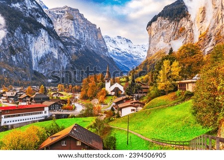 Lauterbrunnen, Switzerland beautiful morning during autumn season. Royalty-Free Stock Photo #2394506905