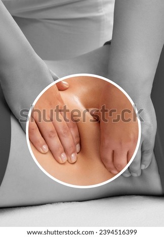 Masseur makes anti-cellulite massage on the legs, thighs, hips and buttocks in the spa. Overweight treatment, body sculpting.Cosmetology and massage concept. Royalty-Free Stock Photo #2394516399