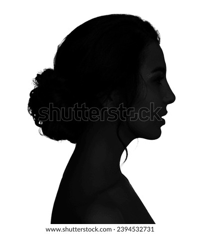 Silhouette of woman isolated on white, profile portrait Royalty-Free Stock Photo #2394532731