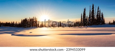 Winter Landscape in Canadian Mountain Landscape. Colorful Sunset Sky Art Render. Garibaldi, Whistler, BC, Canada. Royalty-Free Stock Photo #2394533099
