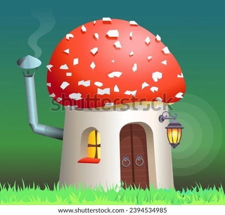 Fairytale house in the shape of a mushroom. Image 3d illustration