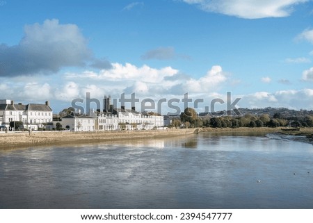 View of Barnstaple and River Taw in North Devon as seen from the old Long Bridge. Royalty-Free Stock Photo #2394547777