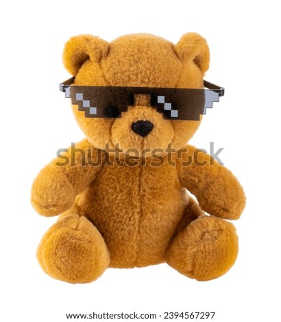 Teddy Bear wear thug life meme glasses isolated on white background with clipping path