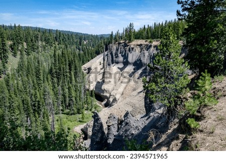Crater pinnacles and erosion downstream from Crater Lake