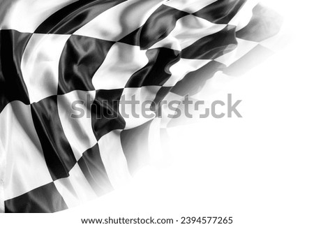 Checkered black and white racing flag on white. Copy space Royalty-Free Stock Photo #2394577265
