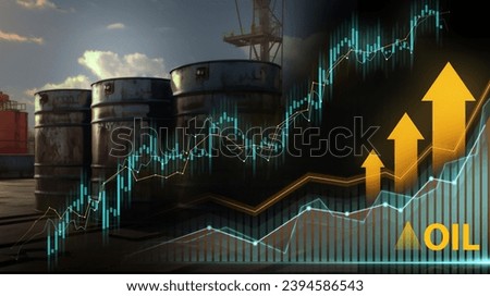 Oil storage tanks with financial charts, symbolizing market dynamics in the oil sector Royalty-Free Stock Photo #2394586543