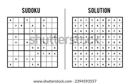 Sudoku Puzzles for Kids and Adults, Game With Solution, Magic Square. Logic puzzle game. Digital rebus