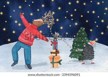 animals decorate the Christmas tree