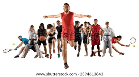 Sport collage. Fitness, Tennis, taekwon-do, karate, MMA, basketball. Sports banner  Royalty-Free Stock Photo #2394613843