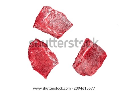Raw Wild Game Meat of Venison dear ready for cooking. Isolated, white background Royalty-Free Stock Photo #2394615577