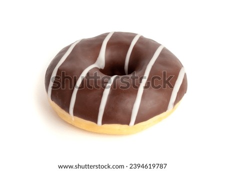 Chocolate Doughnuts Isolated, Brown Donuts with White Stripes, Cocoa Doughnuts on White Background