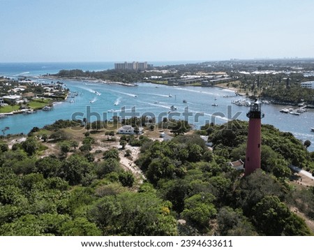 lighthouse and intracoastal waterway in Jupiter Florida Royalty-Free Stock Photo #2394633611