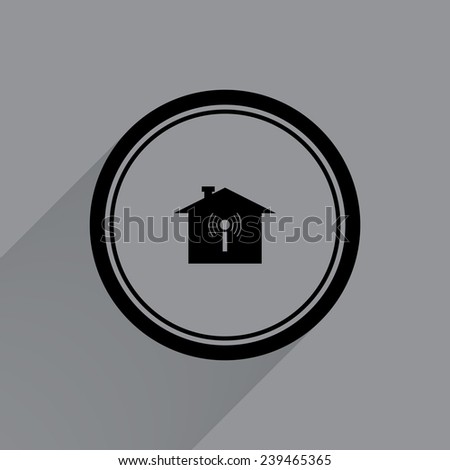The house is surrounded by a network wi-fi   on a gray background with a long shadow, vector, EPS 10