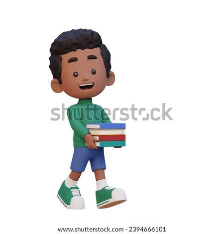 3D happy kid character holding book