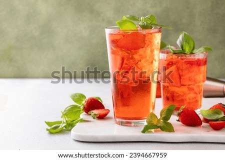 Cold and refreshing strawberry basil cocktail, spring or summer cocktail or mocktail idea