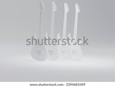 Creative minimal design idea. Concept white four Acoustic Guitar with white background. 3d render, 3d illustration.