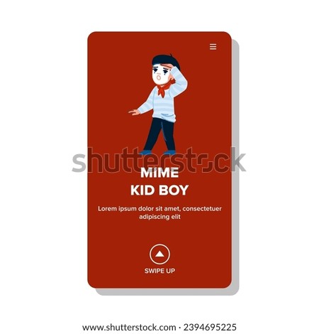 mime kid boy vector. fun man, art funny, costume children mime kid boy web flat cartoon illustration