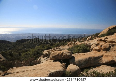 View of Santa Barbara and the Pacific Ocean and Channel Islands National Park from Lizard Mouth Rock, Santa Barbara County, California