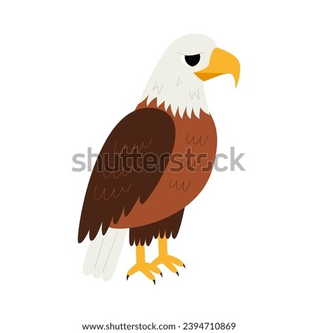 Vector picture of cute cartoon bald eagle isolated on white background.