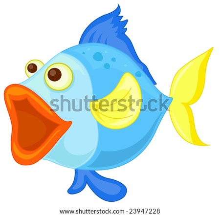 Illustration of open mouthed blue fish