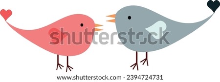 Cute birds in love, birds couple, illustration for valentine's day