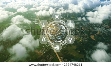Infographics smart farming and precision agriculture with visual icon, Innovation technology for smart farm system, Agriculture management, smart technology concept modern technology. Royalty-Free Stock Photo #2394748211