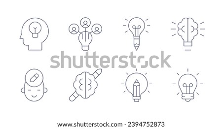 Creativity icons. Editable stroke. Containing brainstorming, intelligence, creativity, creative, idea, creative brain, light bulb. Royalty-Free Stock Photo #2394752873