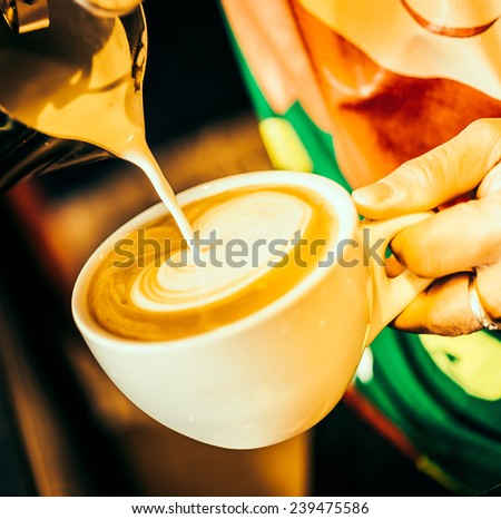 Making latte art coffee cup - Vintage effect style pictures