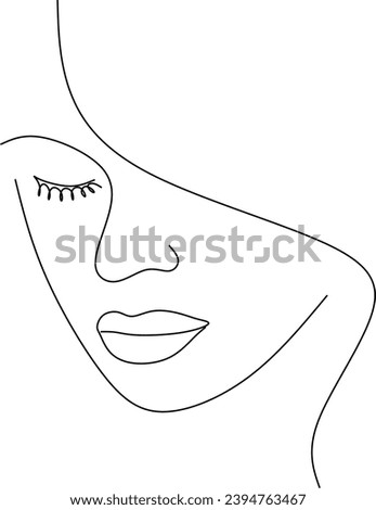 Woman's face continuous line drawing. Abstract minimal female portrait. Logo, icon, label.Hand drawn vector illustration without artificial intelligence