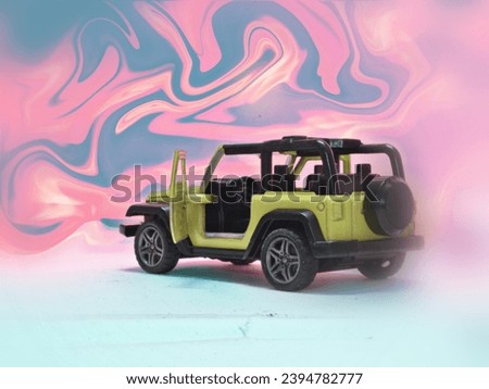 toy jeep photography, illustration light art background a classic cartoon look, miniatures photography, 4×4