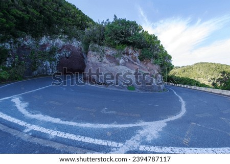 Road (Hairpin turn) of the mountains in Anaga national park. Tenerife. Canary island. Spain Royalty-Free Stock Photo #2394787117