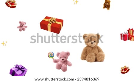 Pictures of cute teddy bears and gifts.3D illustration.