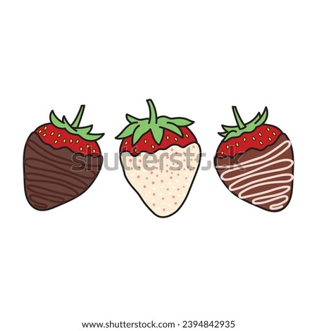 Kids drawing Cartoon Vector illustration chocolate covered strawberries Isolated on White Background Royalty-Free Stock Photo #2394842935