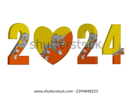 World countries. New Year 2024 celebrate on white background. Bhutan