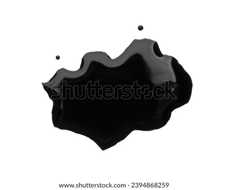 Blots of black liquid on white background, top view