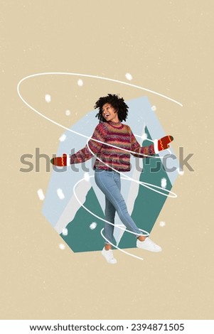 Magazine picture sketch collage image of funny carefree lady enjoying x-mas celebration isolated creative background