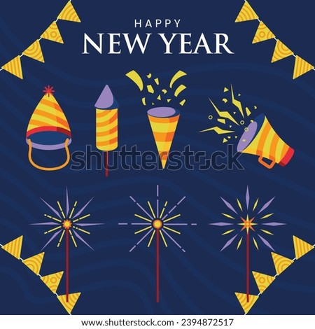 Happy new year ornaments collection vector illustration by SleepEnthusiast