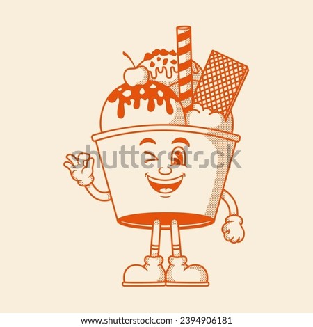 Gelato character, ice ceam retro cartoon mascot character Royalty-Free Stock Photo #2394906181