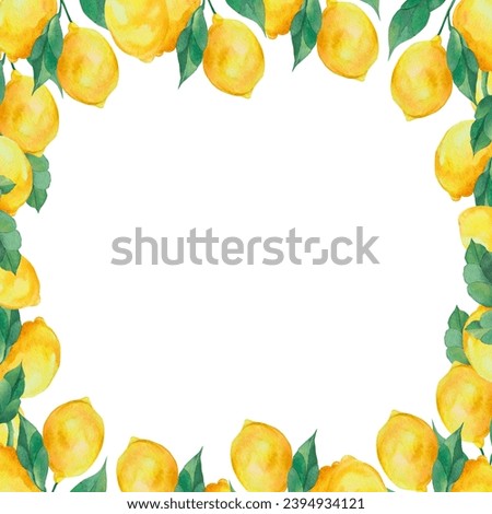 The template for the postcard is watercolor lemons, highlighted on a white background. A frame with lemons, hand-painted in watercolor. Summer watercolor print 