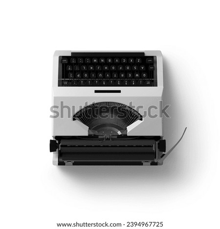 Close up view old typewriter isolated on white background.