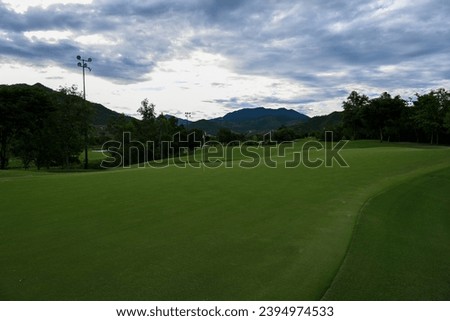 Stunning golf hole with a nice mountain landscape