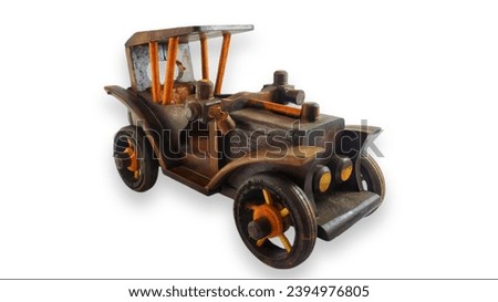 wooden toy retro car isolated on white background